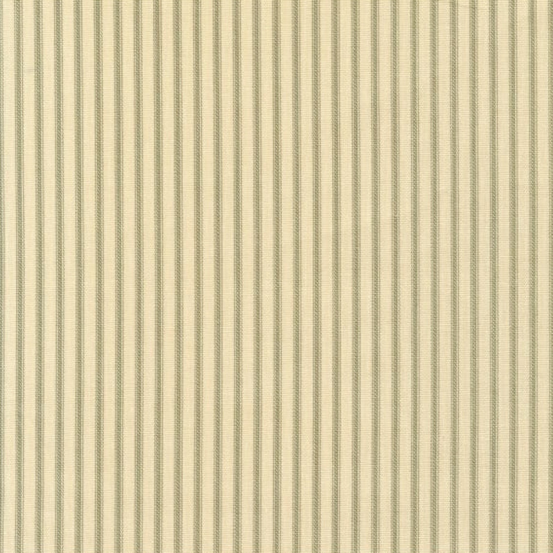 shower curtain in farmhouse pine green ticking stripe on beige