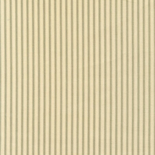 scalloped valance in farmhouse pine green ticking stripe on beige