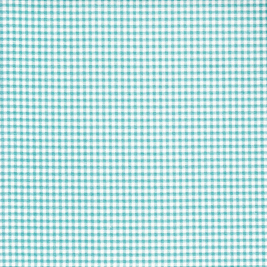 gathered bedskirt in farmhouse turquoise blue gingham check on cream