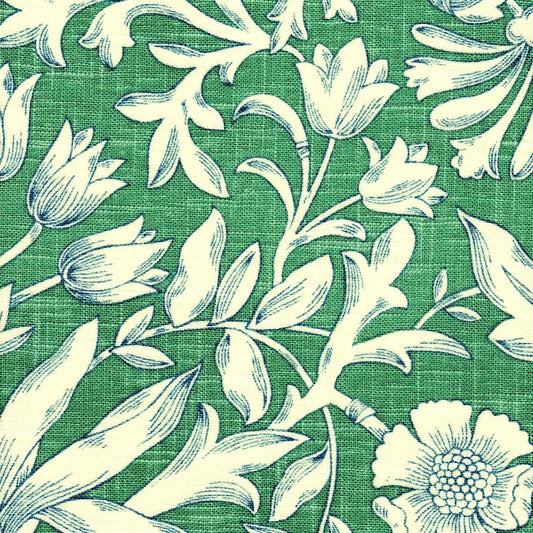 gathered bedskirt in flourish verdura green floral damask