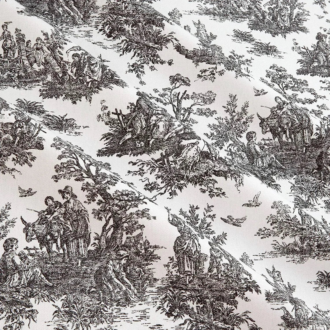 gathered bedskirt in jamestown black colonial country toile