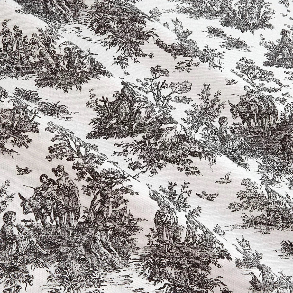 scalloped valance in jamestown black colonial country toile