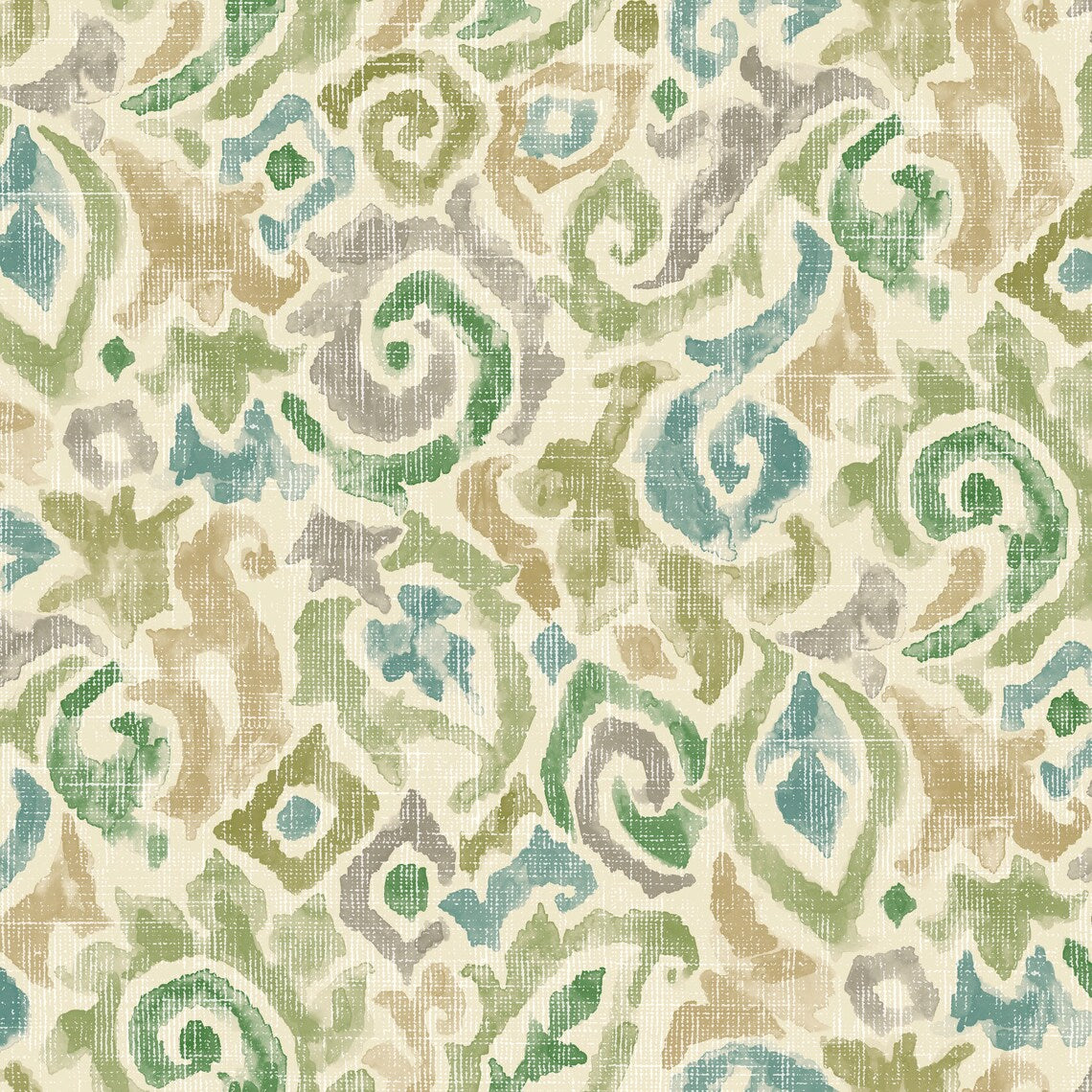 rod pocket curtain panels pair in Jester Bay Green Paisley Watercolor