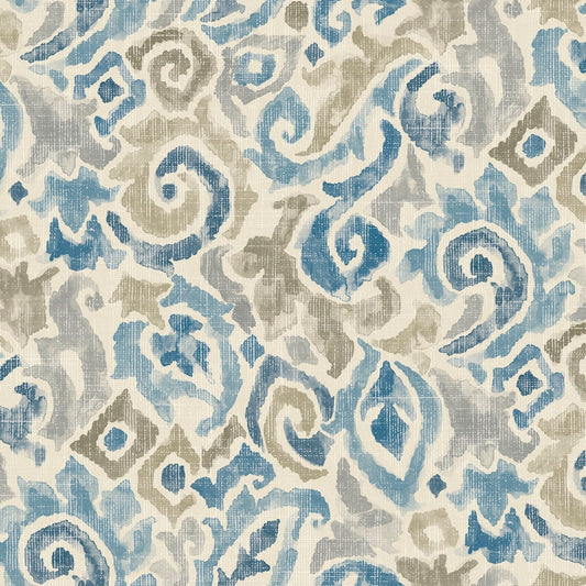 scalloped valance in Jester Delft Blue Paisley Watercolor