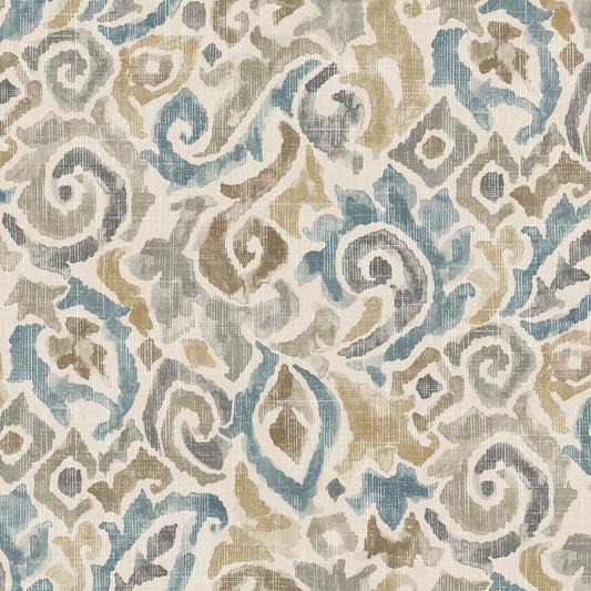 pinch pleated curtain panels pair in Jester Harbor Blue Paisley Watercolor