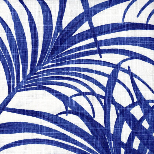 gathered bedskirt in karoo commodore blue watercolor tropical foliage