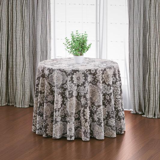 round tablecloth in belmont metal gray floral damask