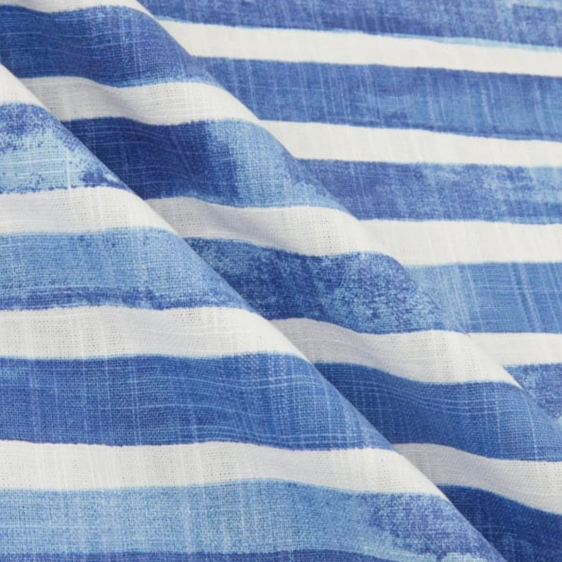 tailored bedskirt in nelson commodore blue horizontal watercolor stripe