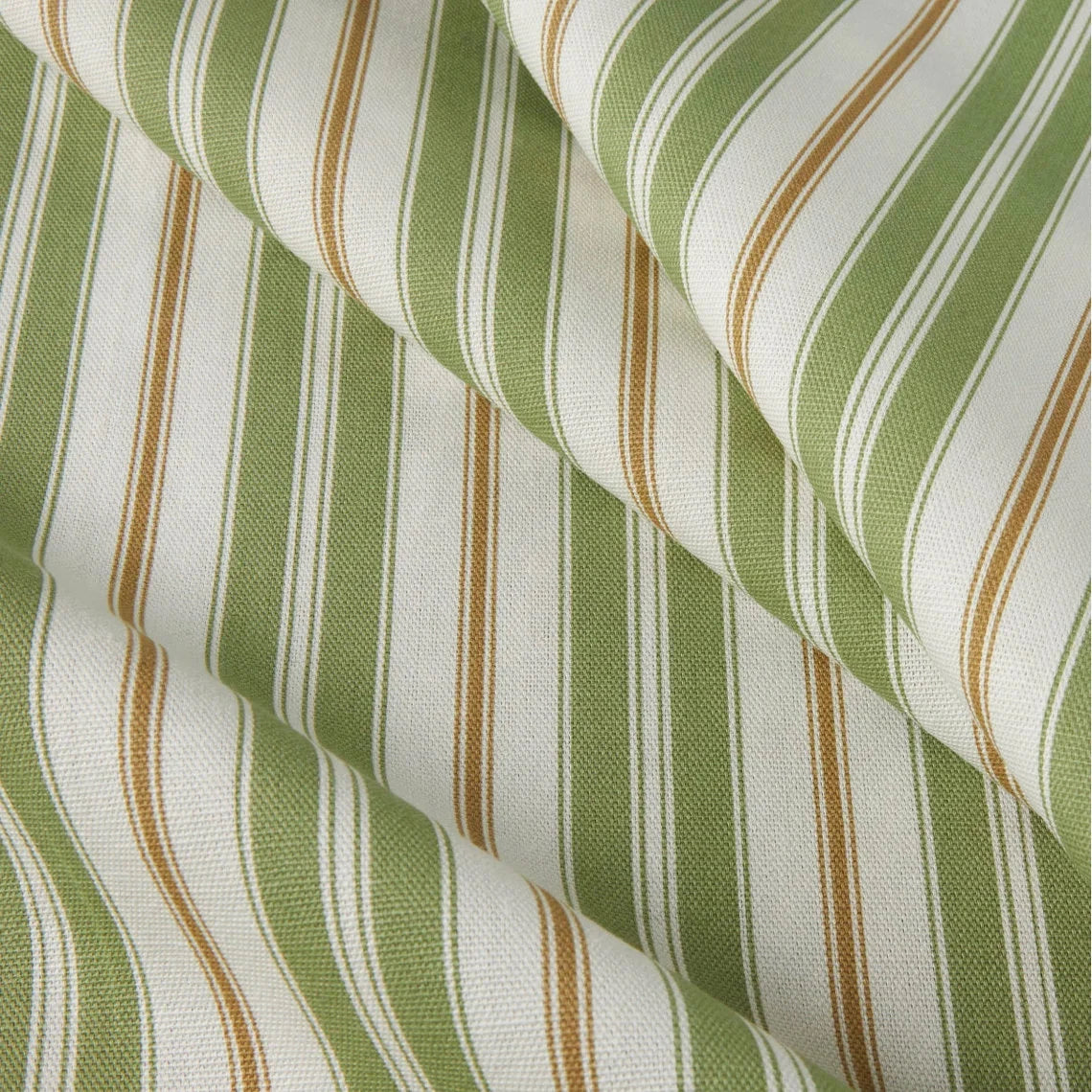 gathered crib skirt in newbury aloe green stripe- green, brown, white