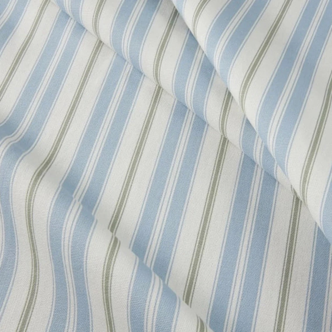 gathered crib skirt in newbury antique blue stripe- blue, green, white