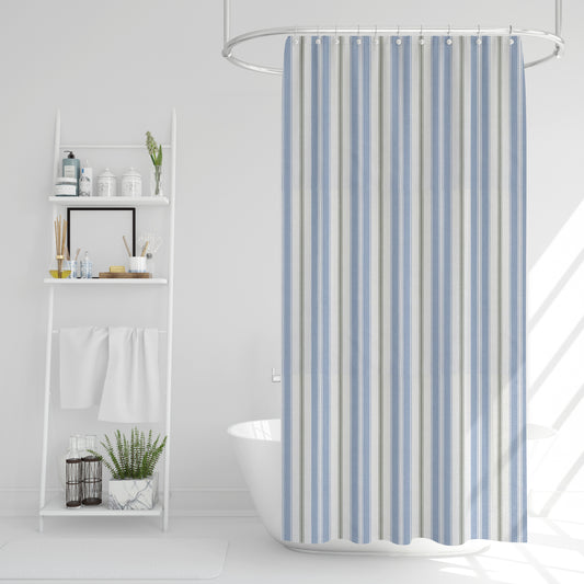 Shower Curtain in Newbury Antique Blue Stripe- Blue, Green, White