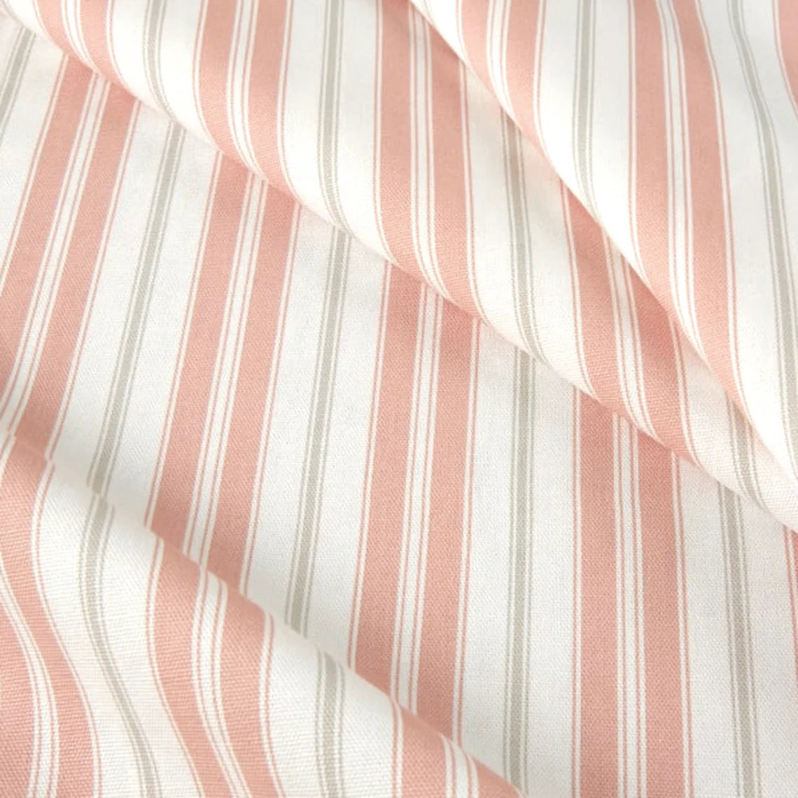 gathered crib skirt in newbury blush stripe- pink, gray, white
