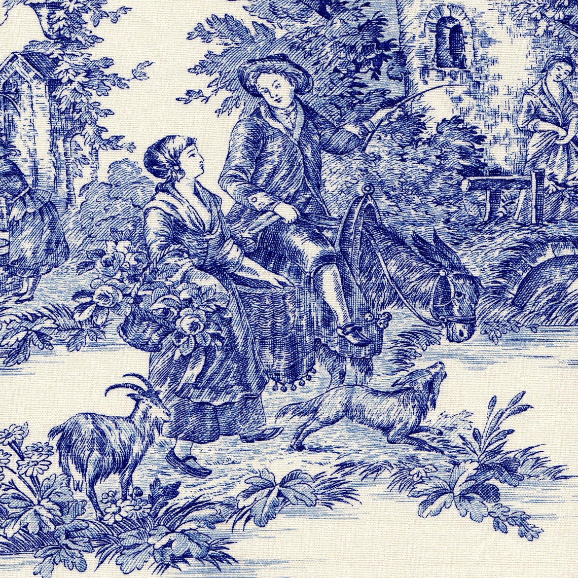 rod pocket curtain panels pair in pastorale #2 blue on cream french country toile