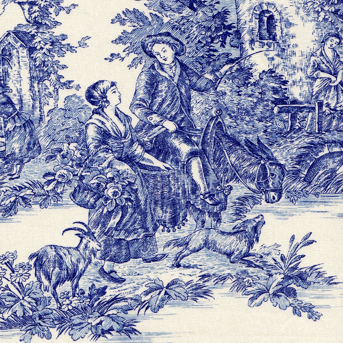 round tablecloth in pastorale #2 blue on cream french country toile