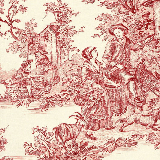 round tablecloth in pastorale #6 red on cream french country toile