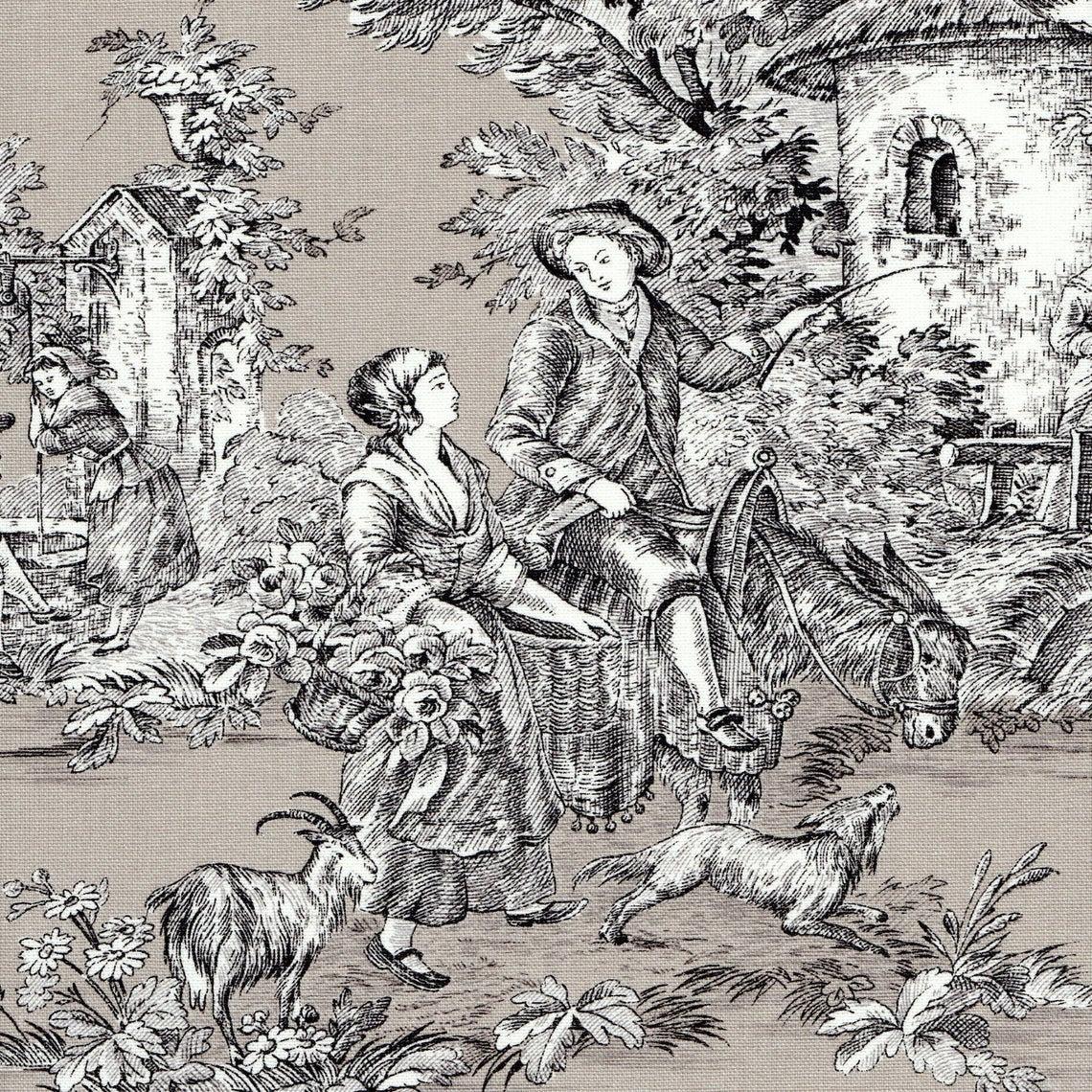 tailored tier cafe curtain panels pair in pastorale #81 light brown french country toile