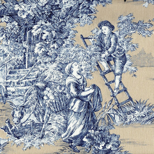 empress swag valance in pastorale #88 blue on beige french country toile