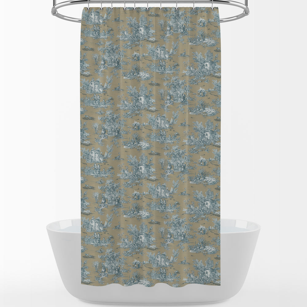 shower curtain in pastorale #88 blue on beige french country toile