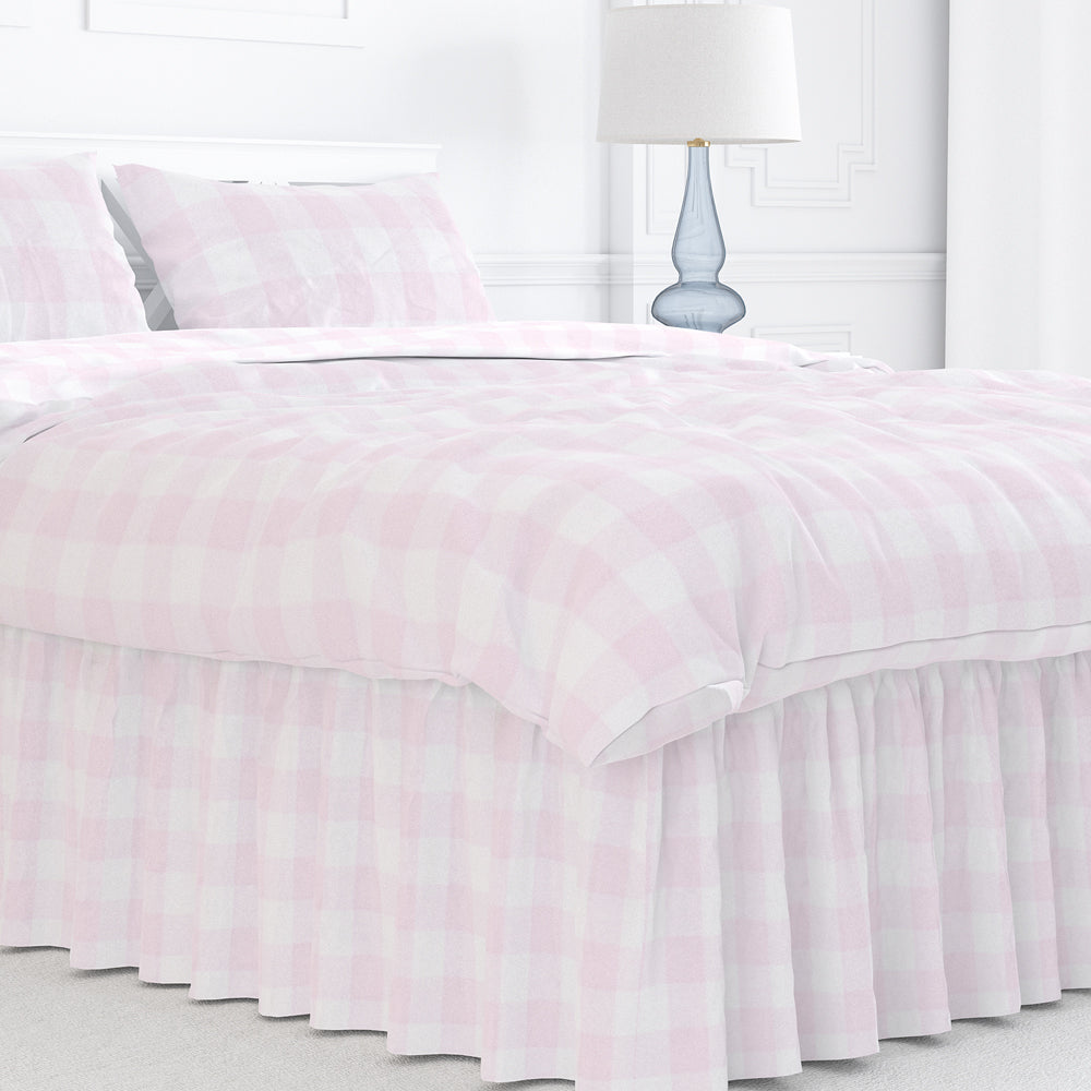 gathered bedskirt in anderson bella pale pink buffalo check plaid
