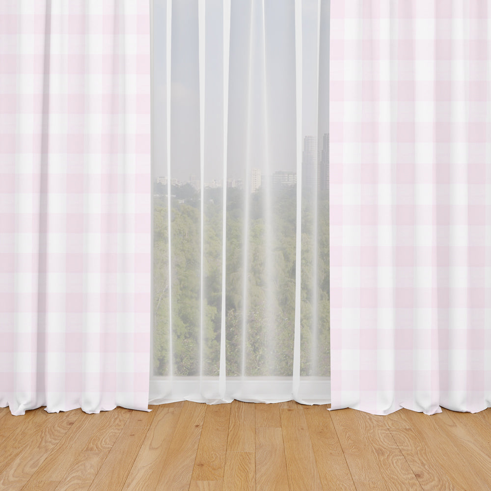 rod pocket curtain panels pair in anderson bella pale pink buffalo check plaid
