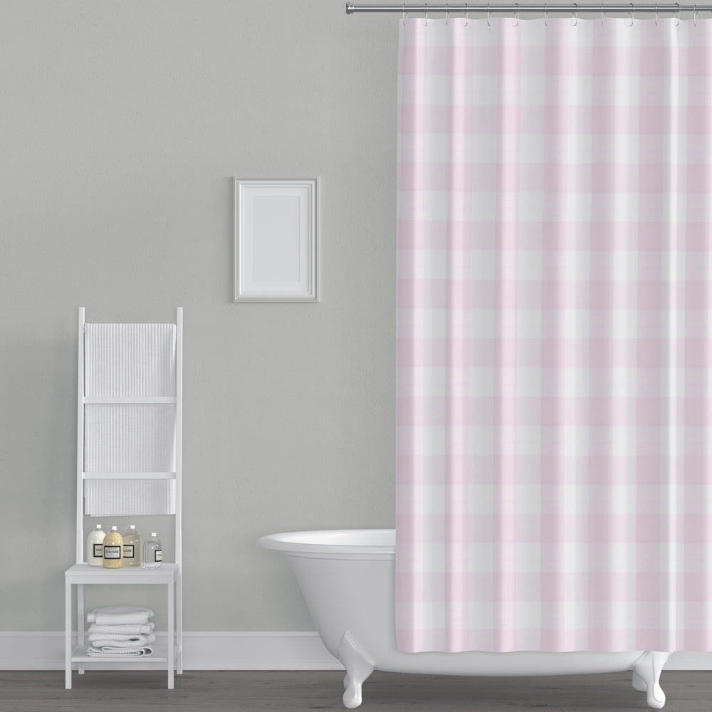 shower curtain in anderson bella pale pink buffalo check plaid