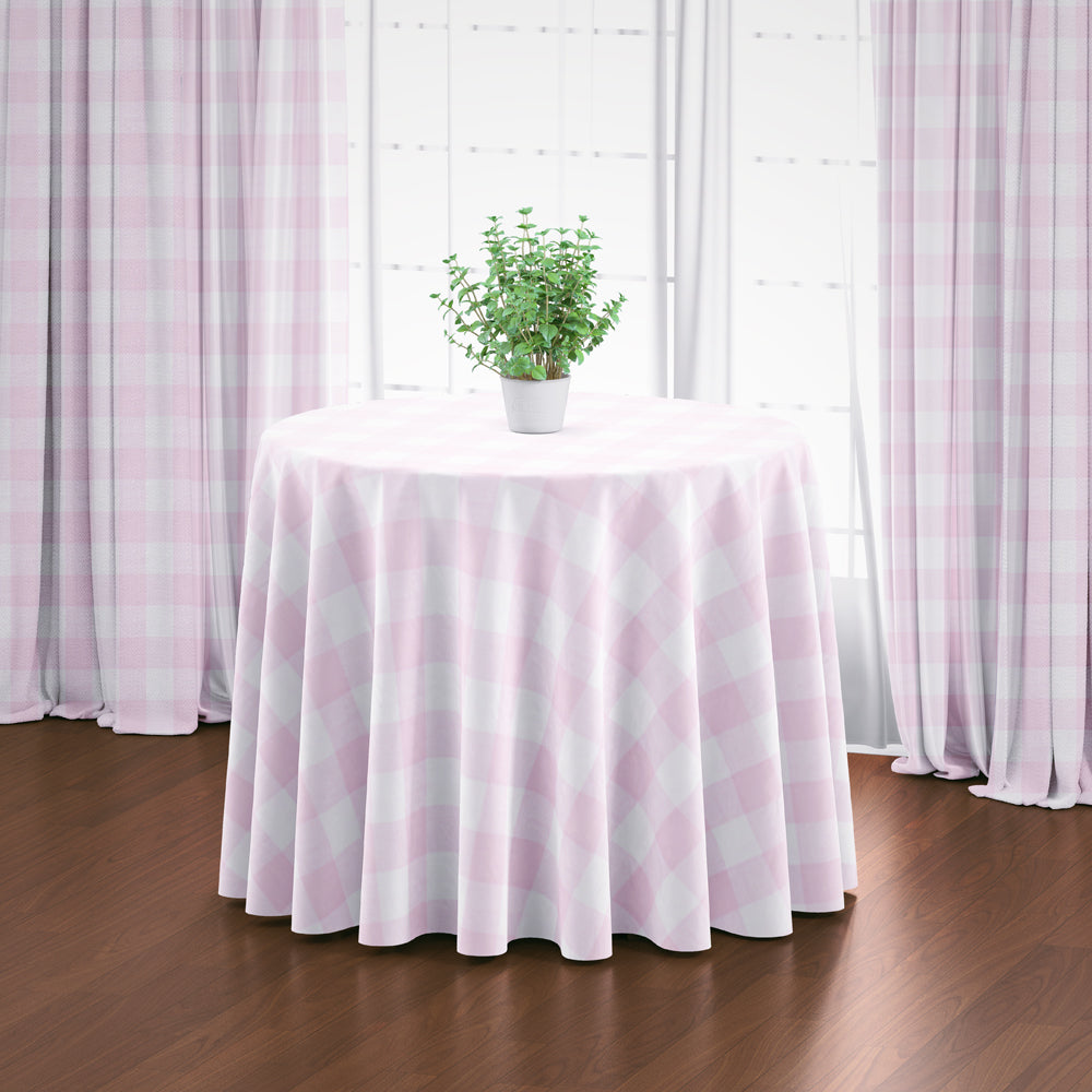 round tablecloth in anderson bella pale pink buffalo check plaid