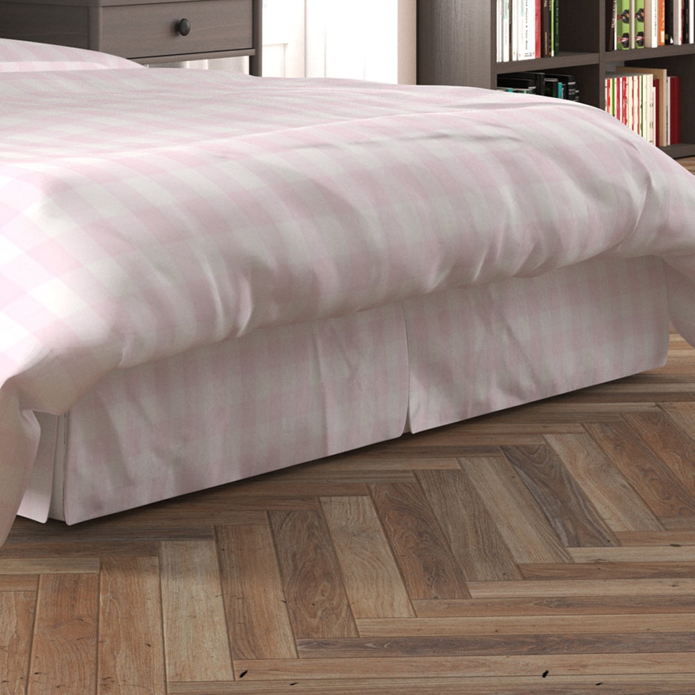 tailored bedskirt in anderson bella pale pink buffalo check plaid