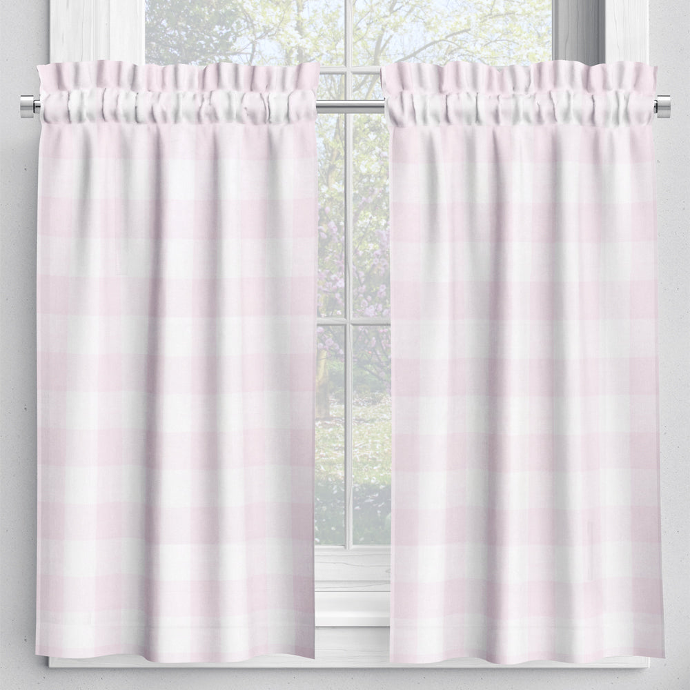 tailored tier cafe curtain panels pair in anderson bella pale pink buffalo check plaid