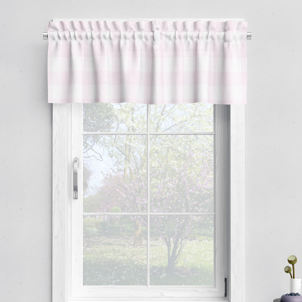 tailored valance in anderson bella pale pink buffalo check plaid