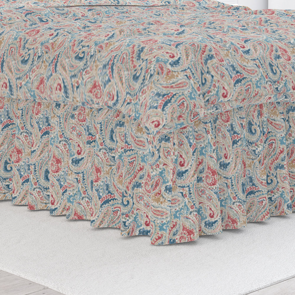 gathered bedskirt in pisces multi weathered paisley large scale