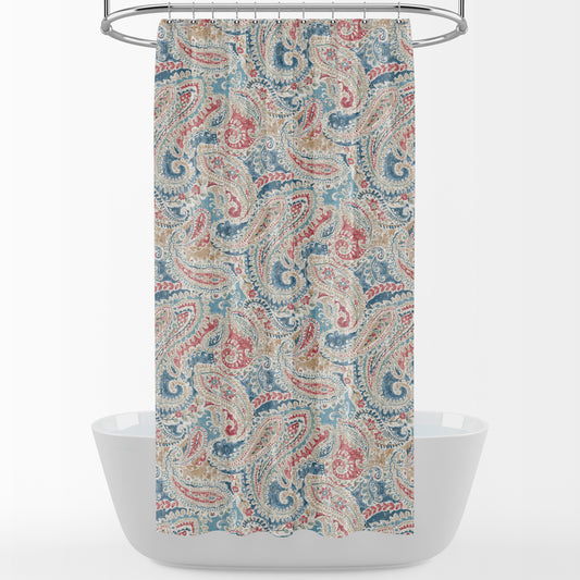 shower curtain in pisces multi weathered paisley large scale