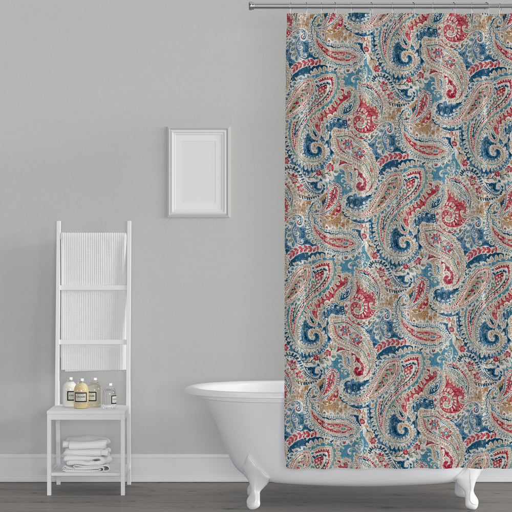 shower curtain in pisces multi weathered paisley large scale
