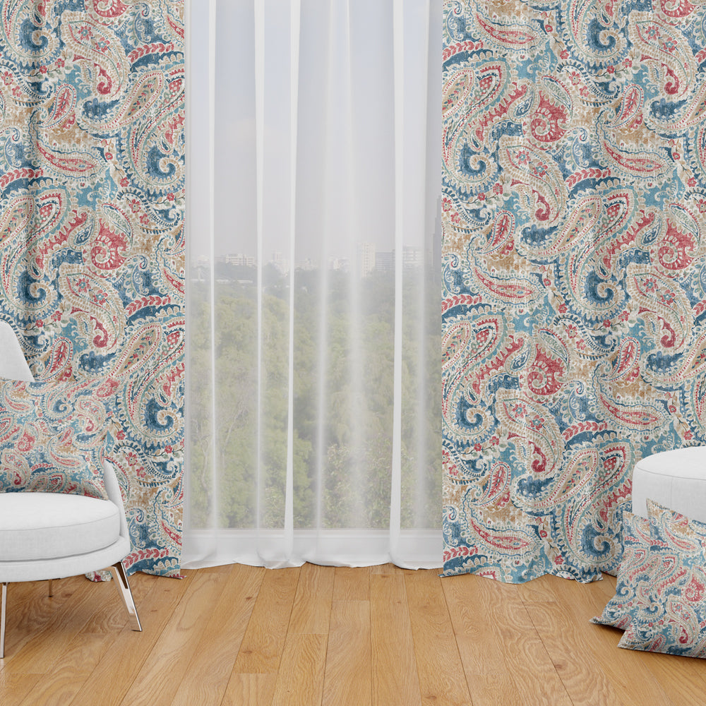 tab top curtain panels pair in pisces multi weathered paisley large scale