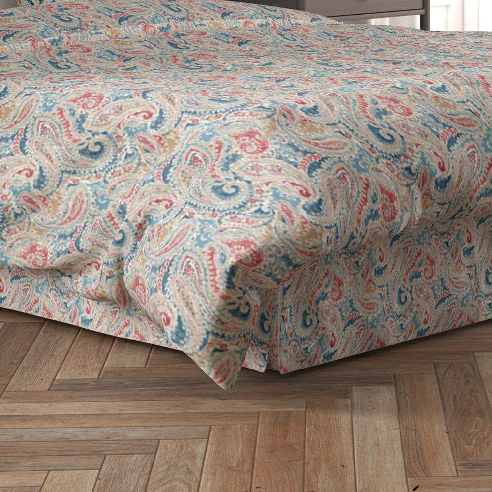 tailored bedskirt in pisces multi weathered paisley large scale
