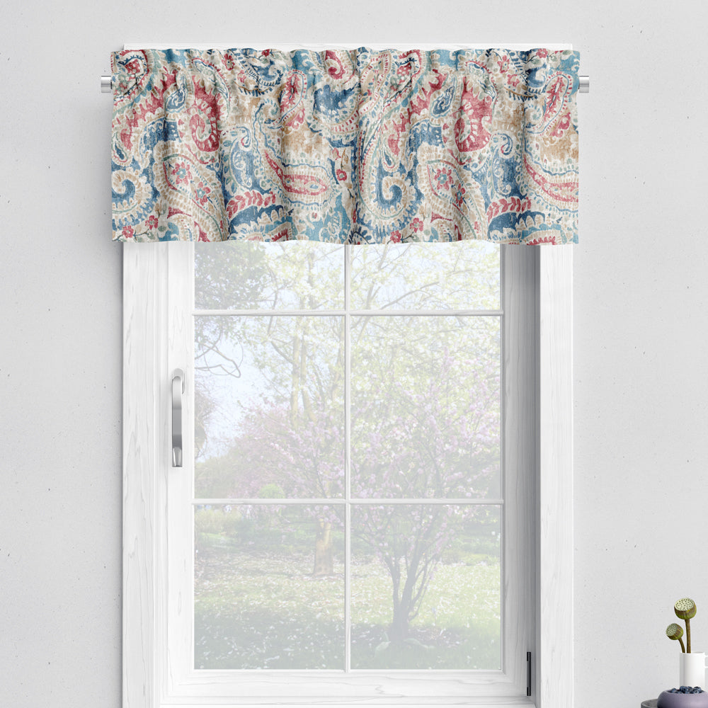 tailored valance in pisces multi weathered paisley large scale