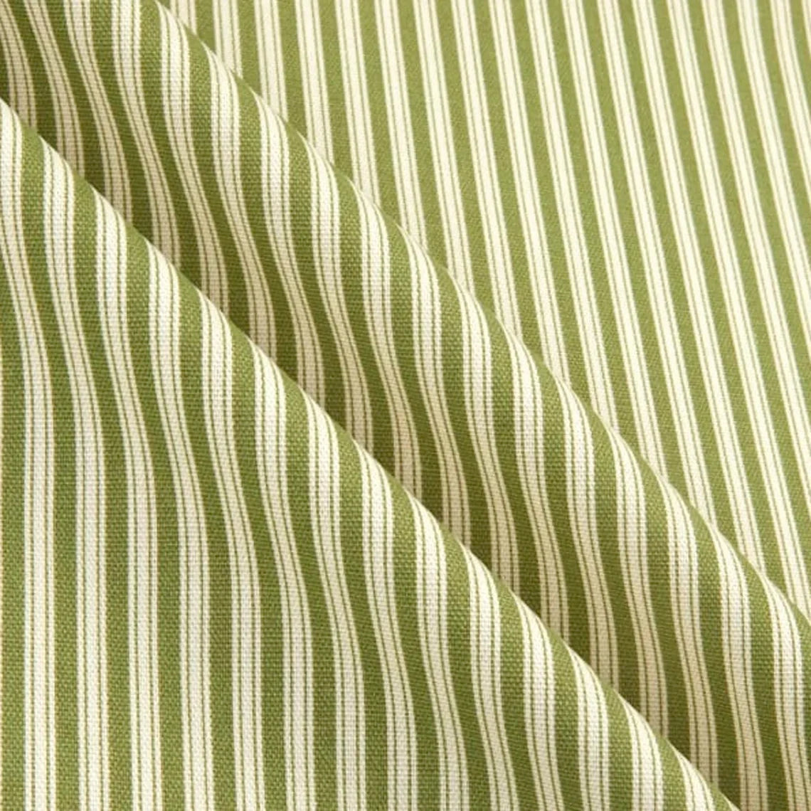 gathered bedskirt in polo jungle green stripe on cream
