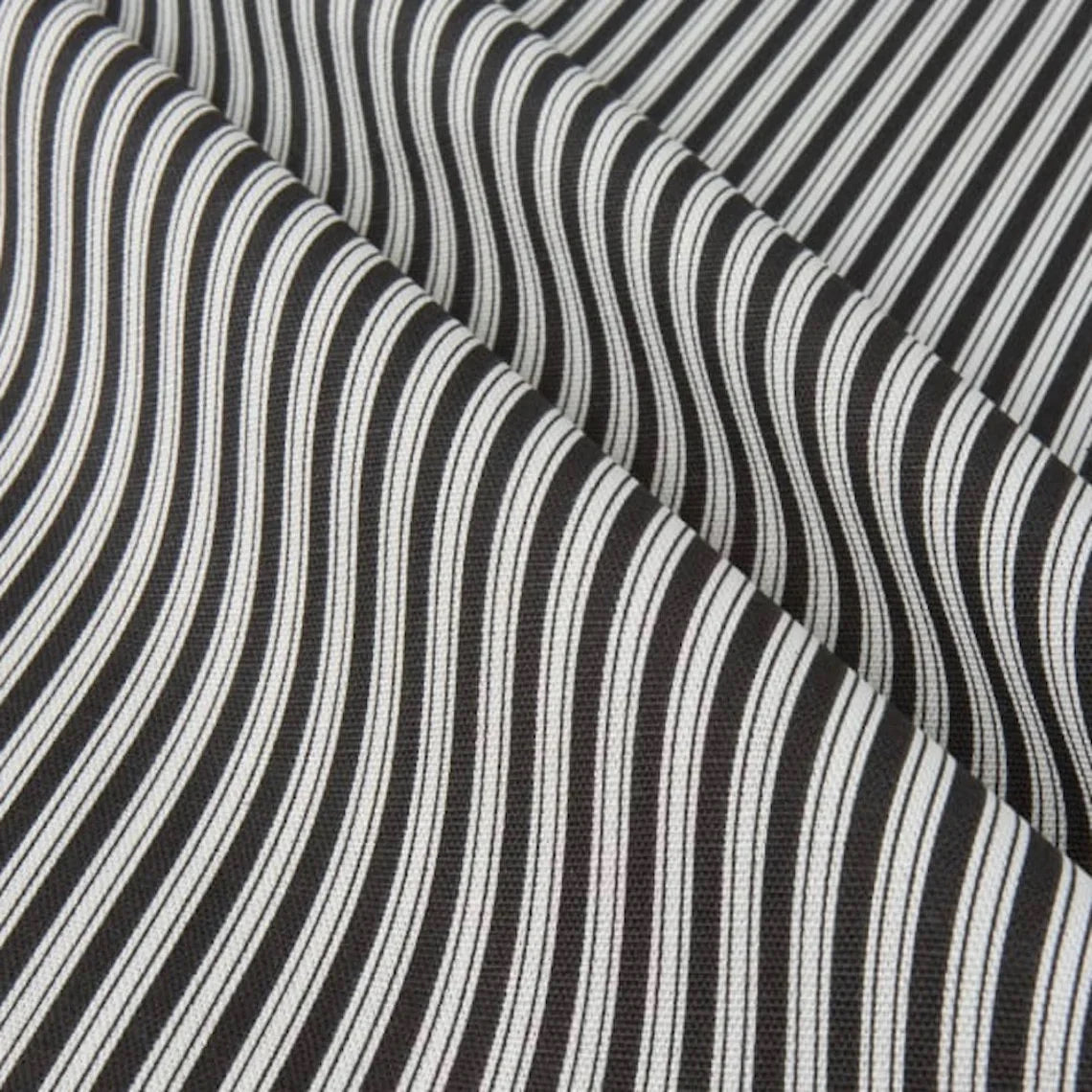 tailored tier curtains in polo onyx black stripe on white
