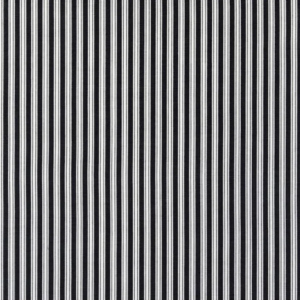 tailored tier curtains in polo onyx black stripe on white