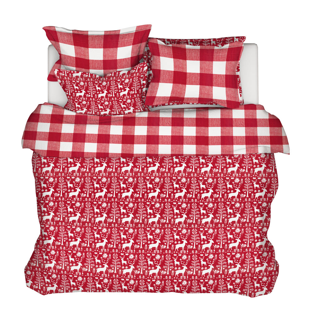 duvet cover in promise land forest lipstick red