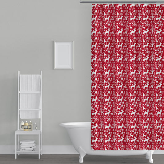 shower curtain in promise land forest lipstick red
