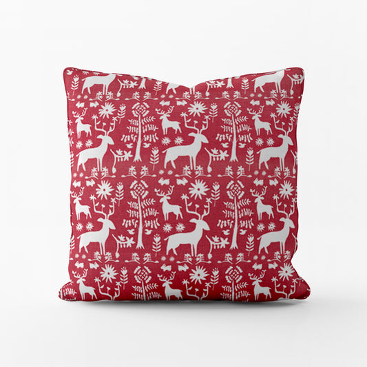decorative pillows in promise land forest lipstick red