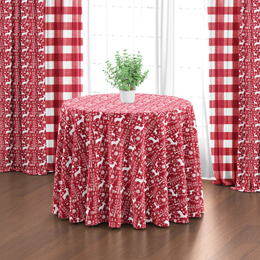 round tablecloth in promise land forest lipstick red