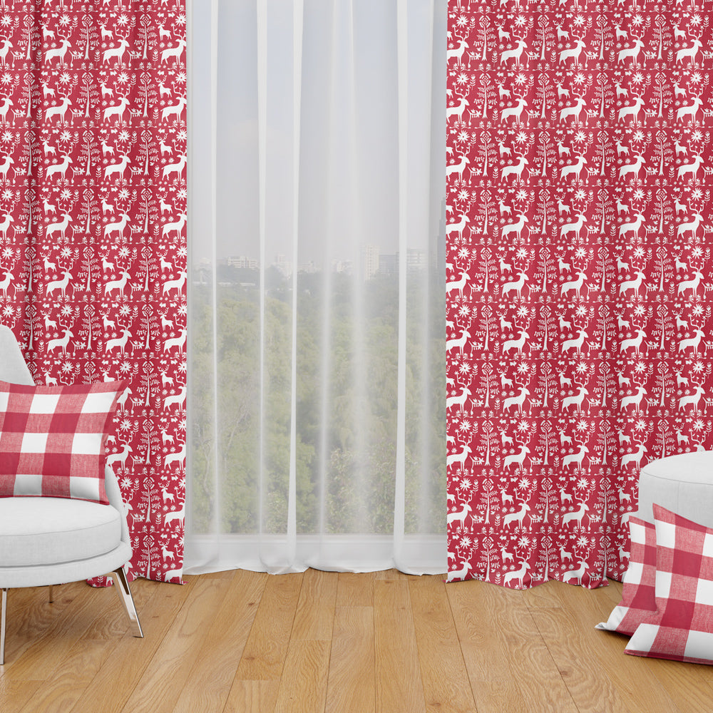 tab top curtain panels pair in promise land forest lipstick red