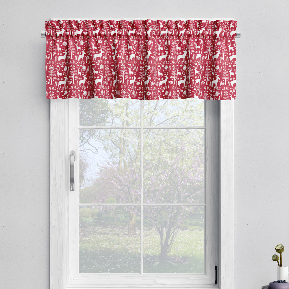 tailored valance in promise land forest lipstick red
