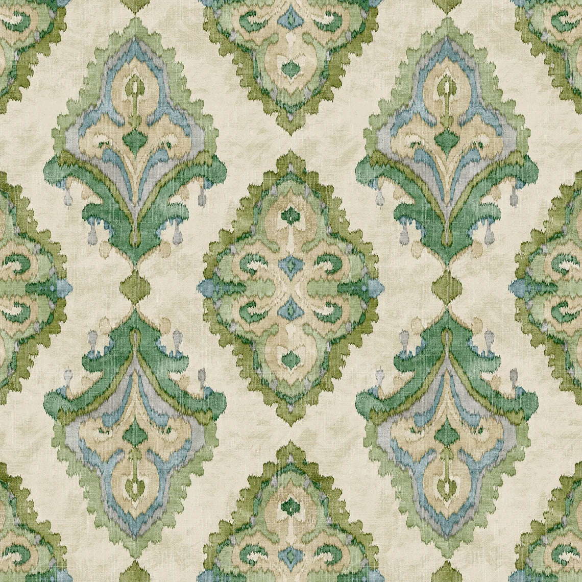 scalloped valance in Queen Bay Green, Blue Medallion Watercolor- Large Scale
