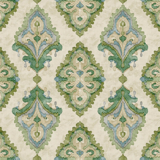 tie-up valance in Queen Bay Green, Blue Medallion Watercolor- Large Scale