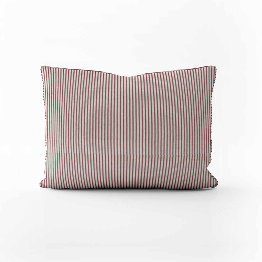 decorative pillows in farmhouse red traditional ticking stripe on beige oblong 16" x 12"