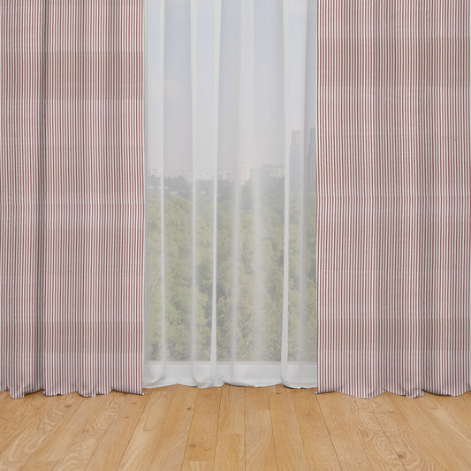 rod pocket curtains in farmhouse red traditional ticking stripe on beige