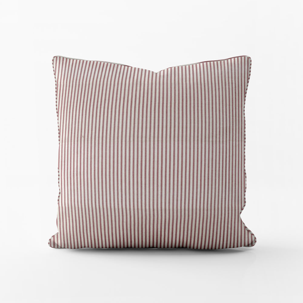 decorative pillows in farmhouse red traditional ticking stripe on beige