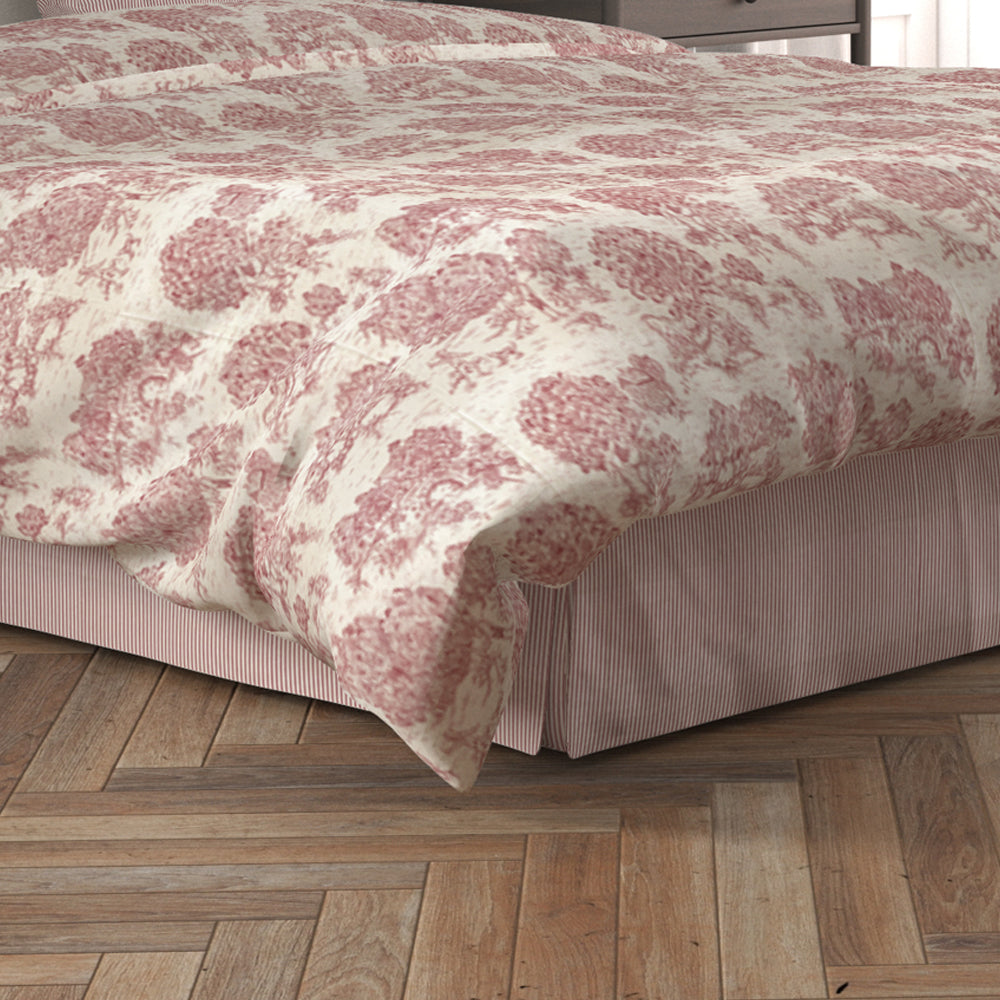 tailored bedskirt in farmhouse red traditional ticking stripe on beige